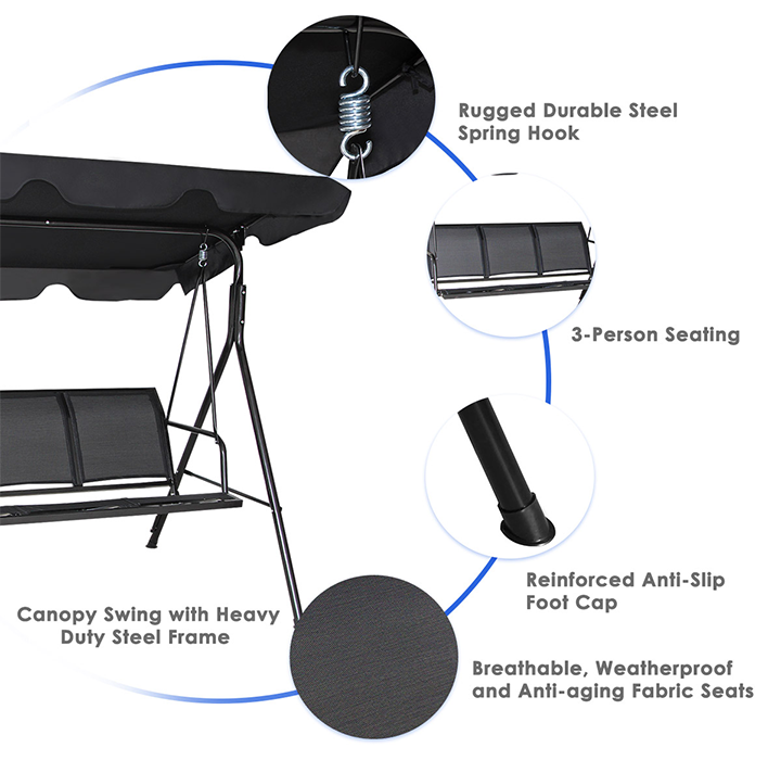 3-Seat 550-Pound Capacity Outdoor Canopy Patio Swing product image
