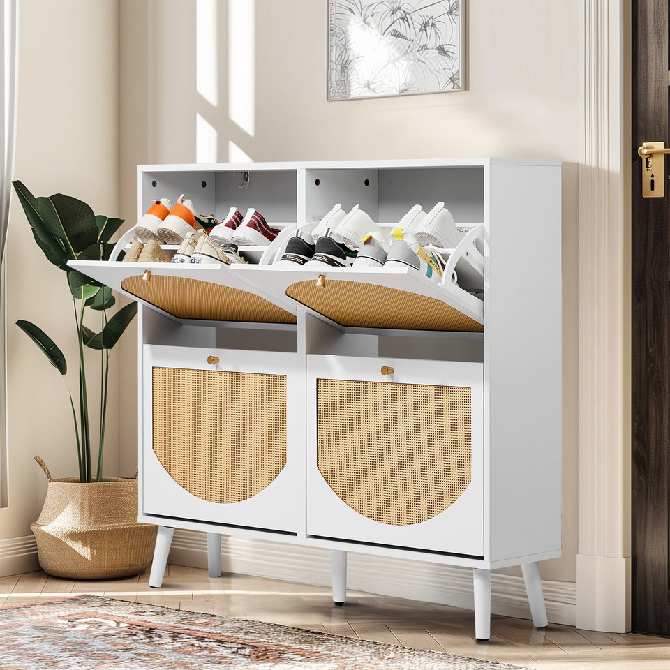 Rattan Shoe Cabinet with 4 Flip Drawers product image