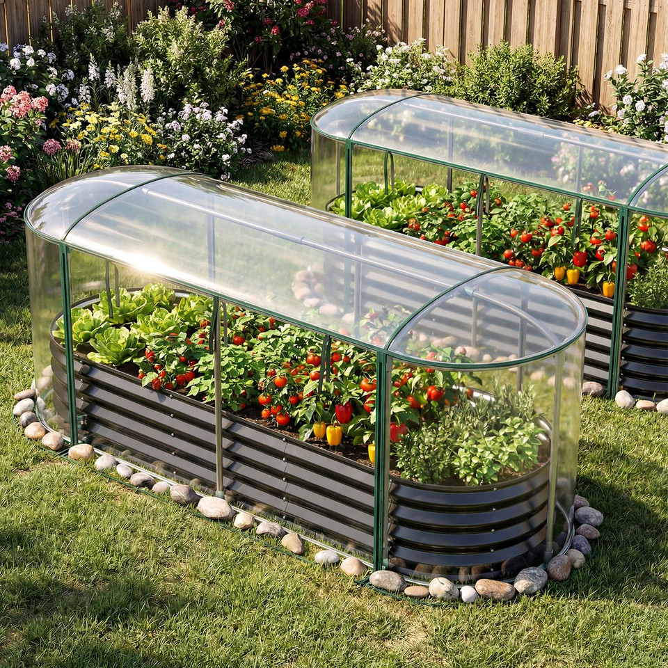 Galvanized Steel Raised Garden Bed with Greenhouse Cover product image