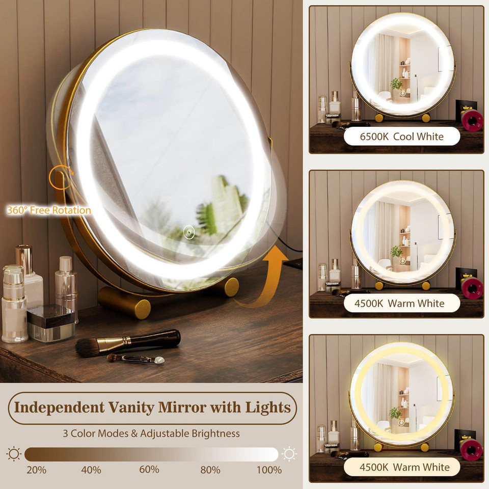 Vanity Desk with Stool and Adjustable Lighted Mirror product image