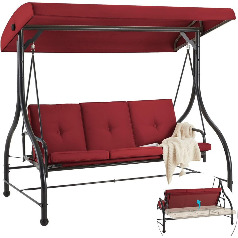 3-Seat Outdoor Porch Swing with Adjustable Backrest and Canopy product image