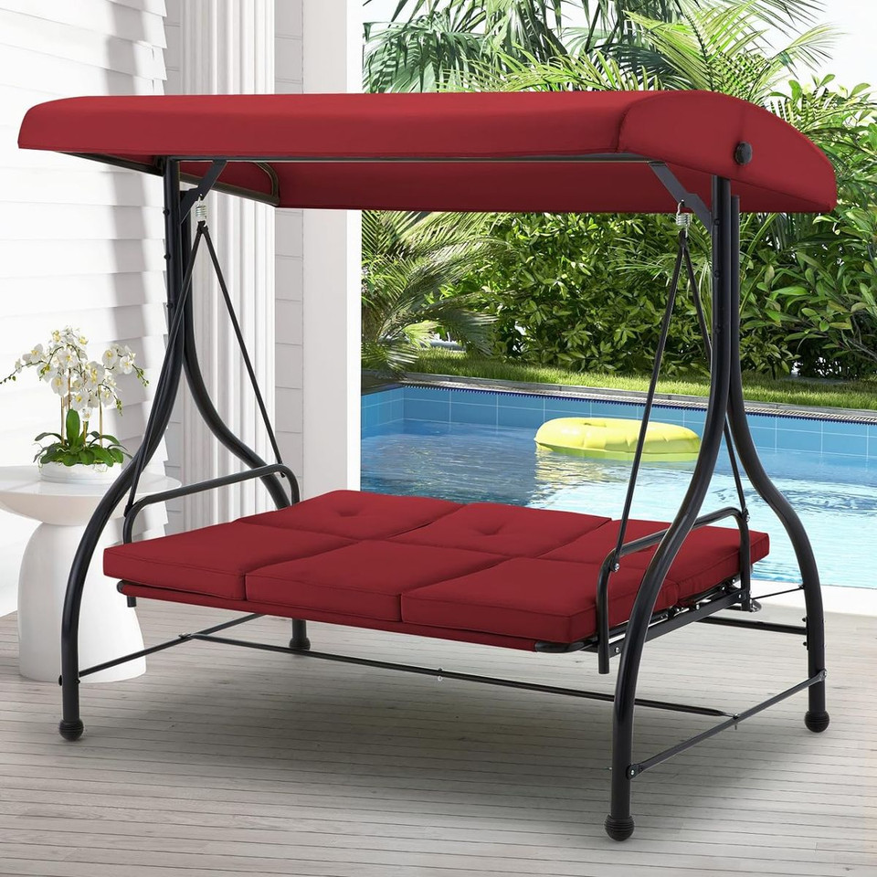 3-Seat Outdoor Porch Swing with Adjustable Backrest and Canopy product image