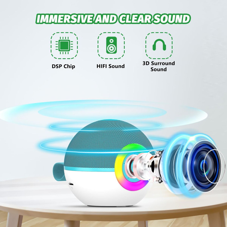 Portable Mini Karaoke Machine for Kids, Bluetooth Speaker with Wireless Microphone,MP3 Player,Perfect for Birthday and Family Parties(2 Mic) product image