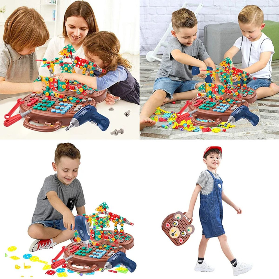 Children Electric Drill Toolbox Driller Games Tool Toy for Boys Girls Montessori Screw Puzzle Kid Pretend Play Toys Gift product image