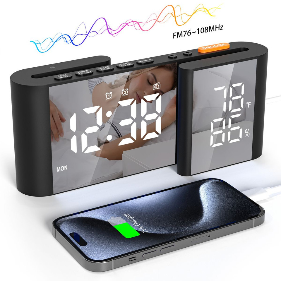 Dual Screen LED Digital Alarm Clock with FM Radio Temperature and Humidity Display product image
