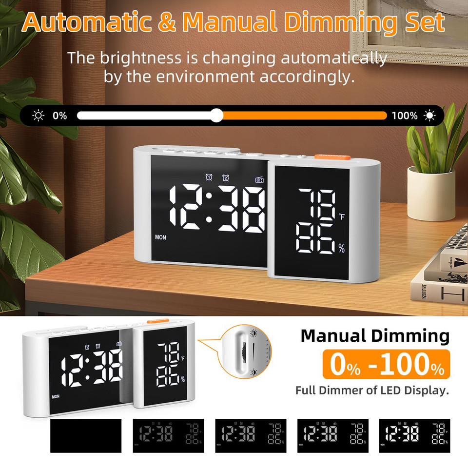 Dual Screen LED Digital Alarm Clock with FM Radio Temperature and Humidity Display product image