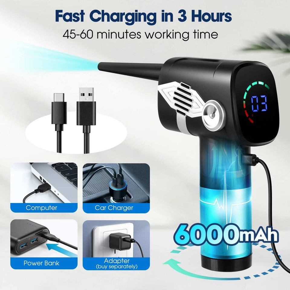 Electric Air Duster Cordless Compressed Dust Blower with 3-Gear to 38000 RPM High Pressure Air Blower Rechargeable for Computer,Car,Inflatable product image