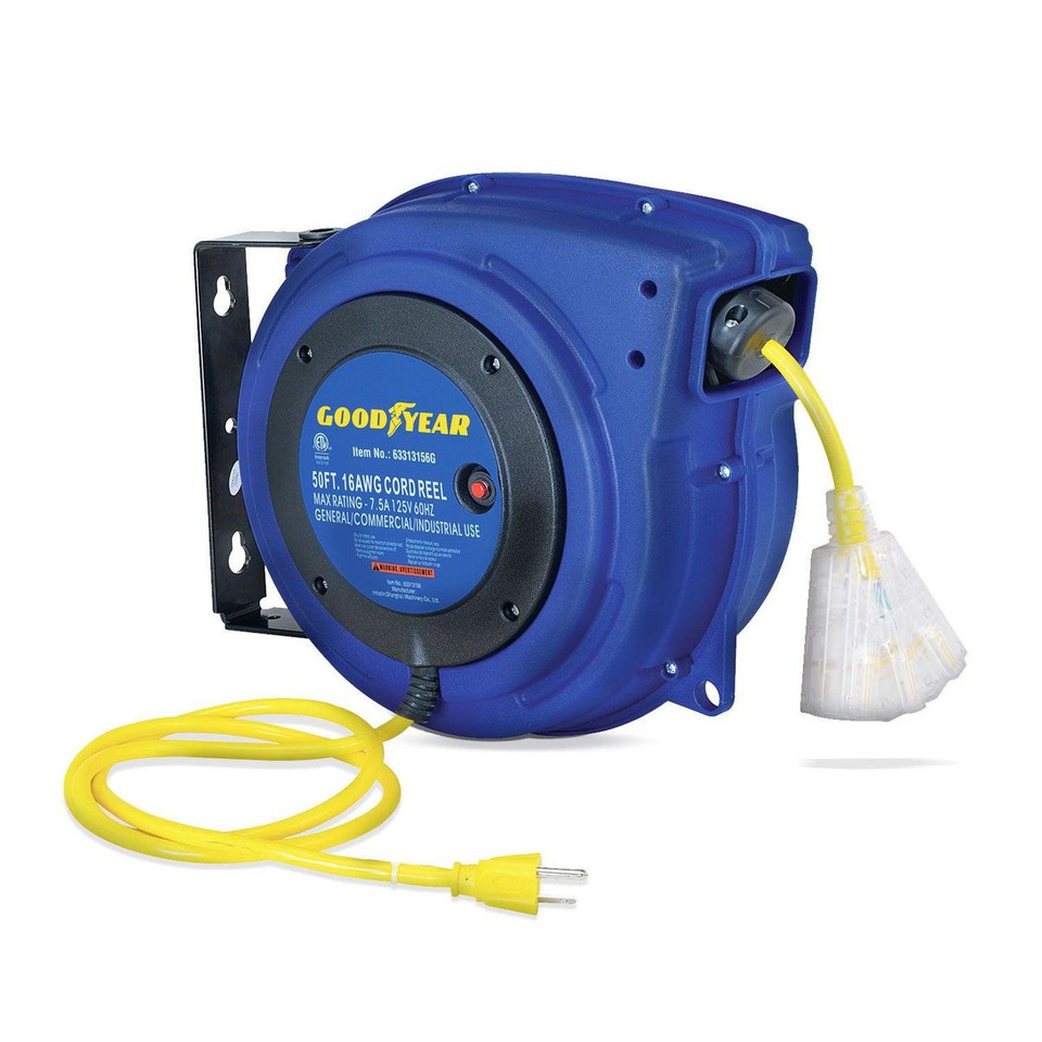 Goodyear Mountable Retractable Extension Cord Reel - 16AWG x 50' Ft product image