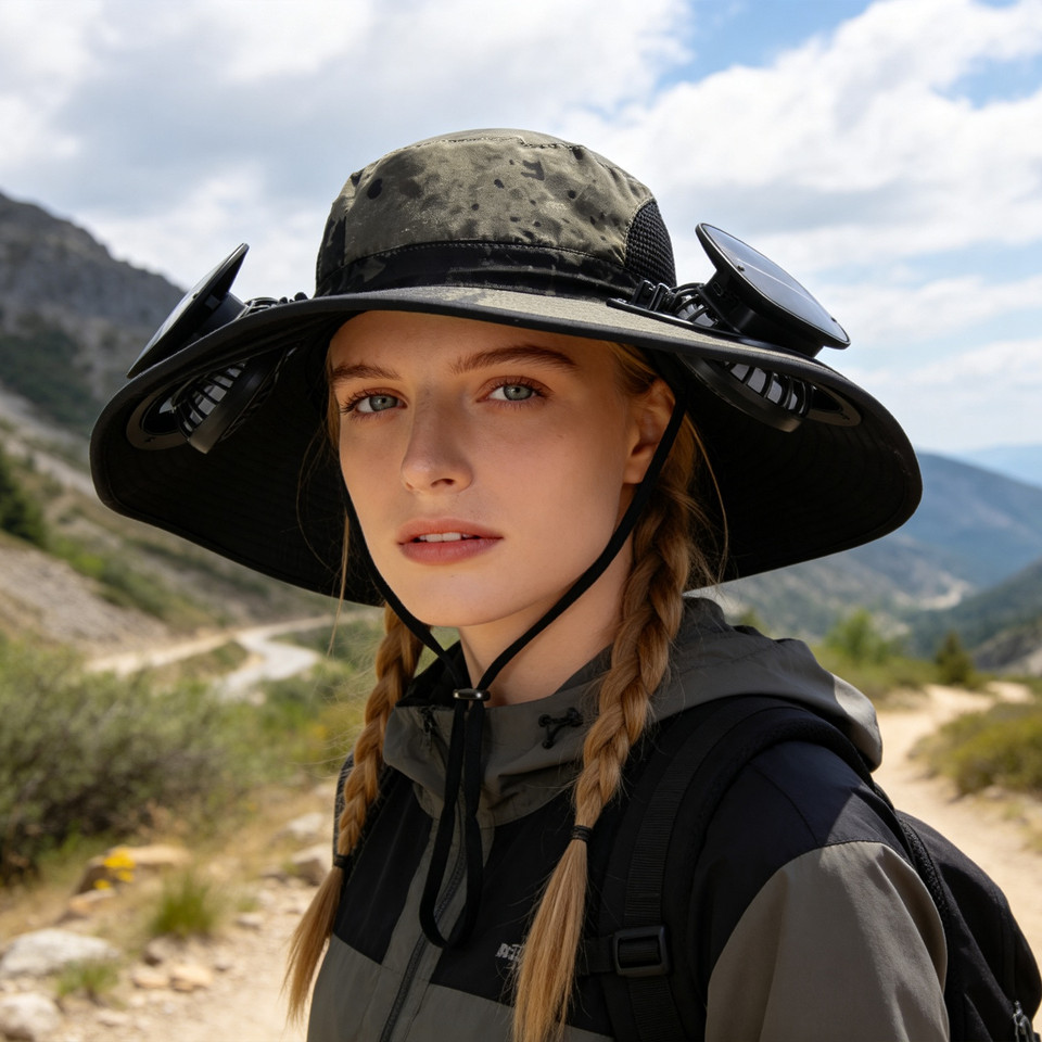 Wide Brim Sun Hat with Dual Cooling Fans product image