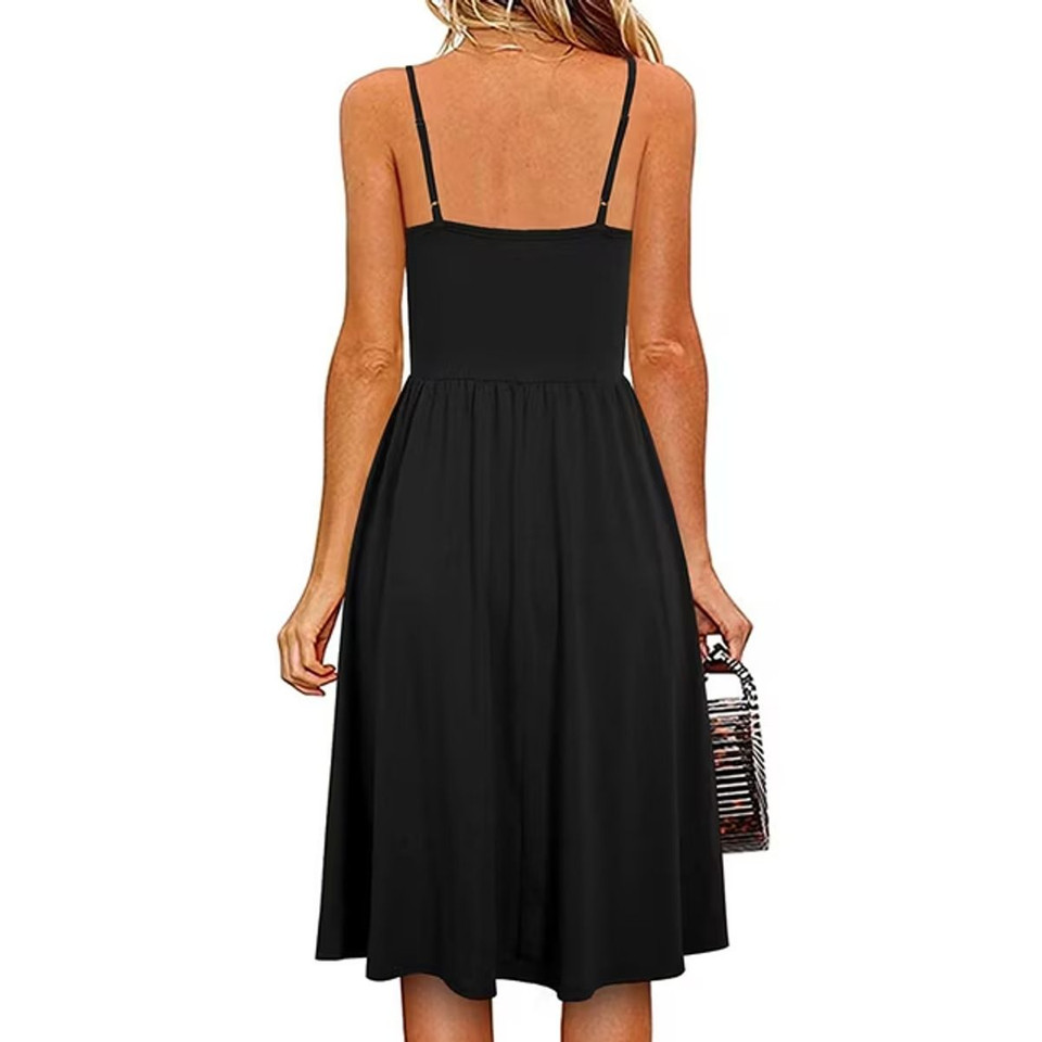 Women's V Neck Ruched Spaghetti Strap Midi Dress product image