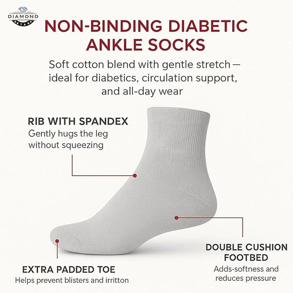 Cotton Non-Binding Diabetic & Circulatory Quarter Socks (12-Pairs) product image