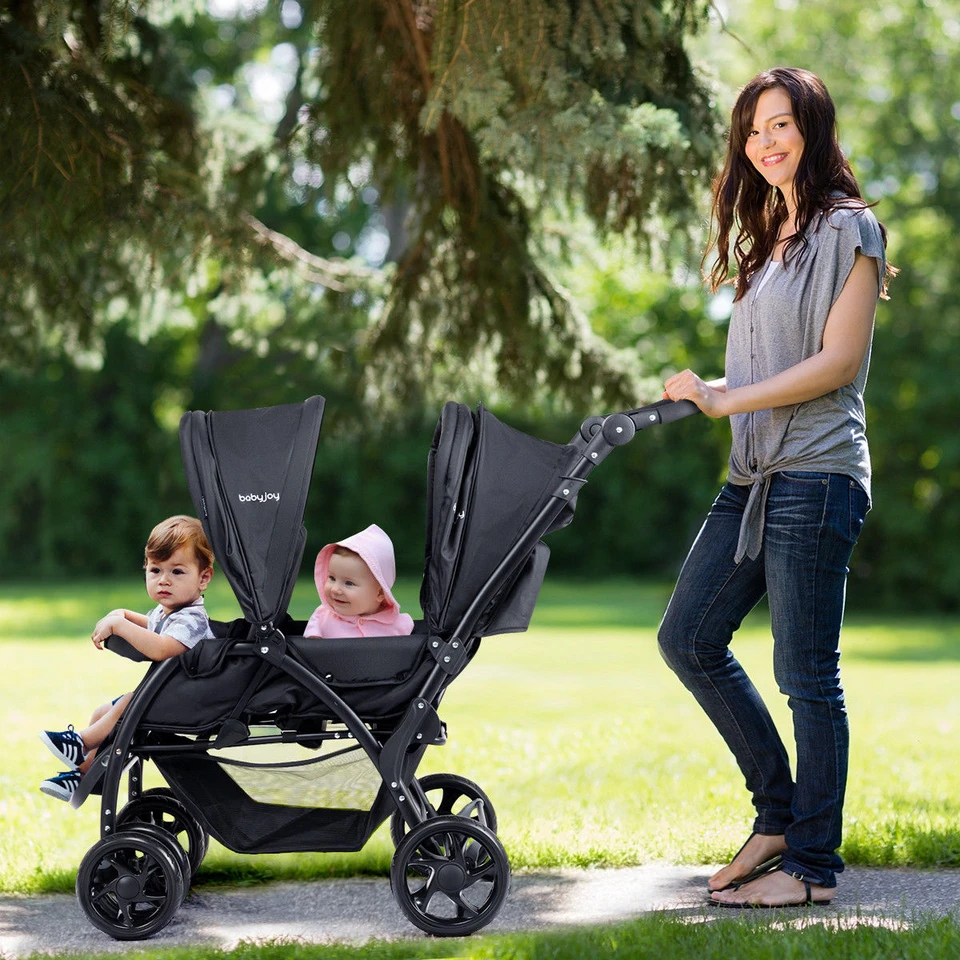 Foldable Twin Baby Double Stroller with Adjustable Backrest product image