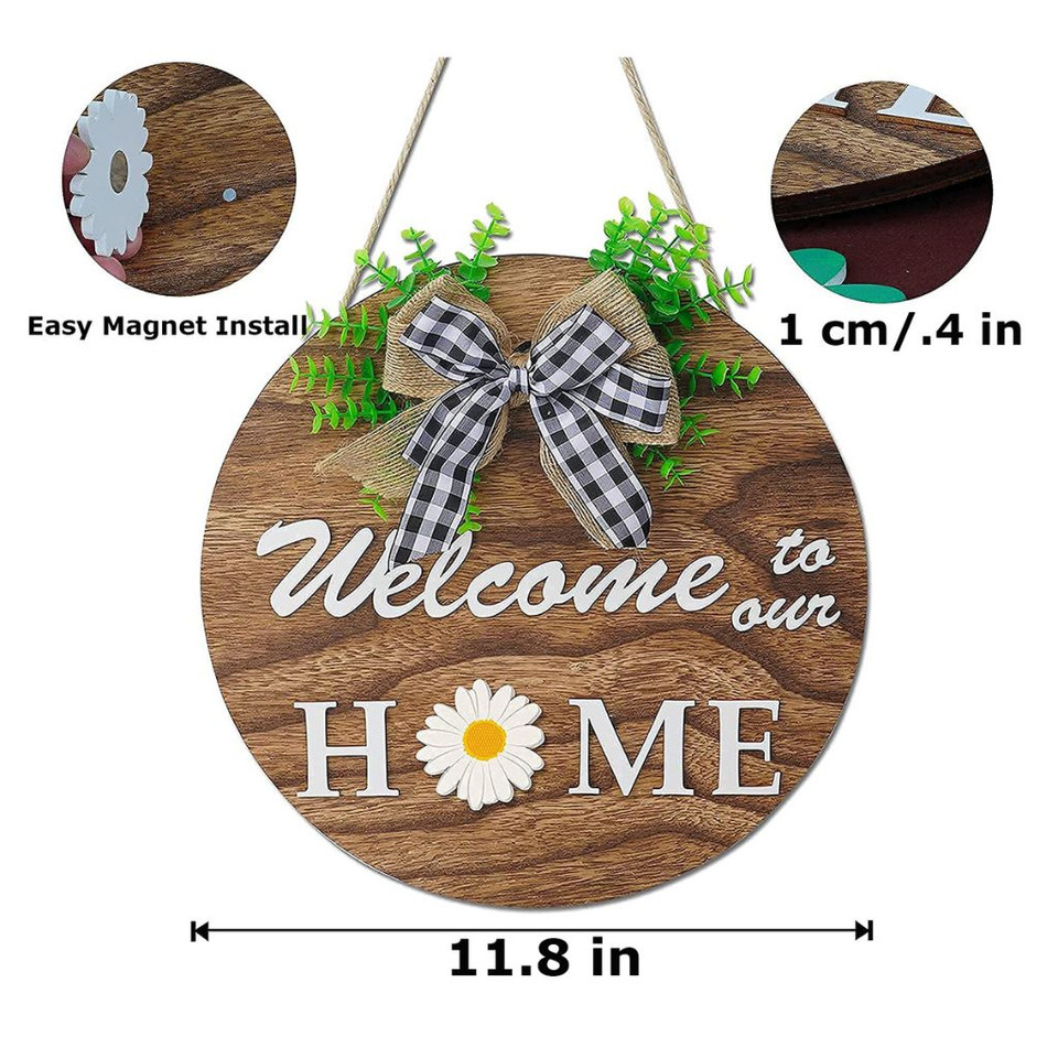 Round Seasonal Hanging Wooden Door Sign product image
