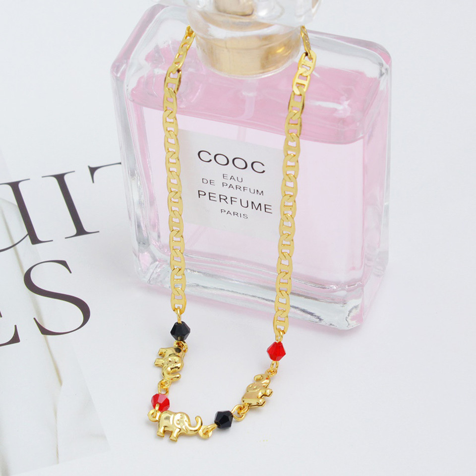 18K-Gold-Plated Elephant Anklet with Red & Black Crystals product image