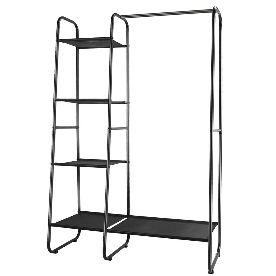 Metal Garment Rack with Hanging Rod and 5 Mesh Shelves product image