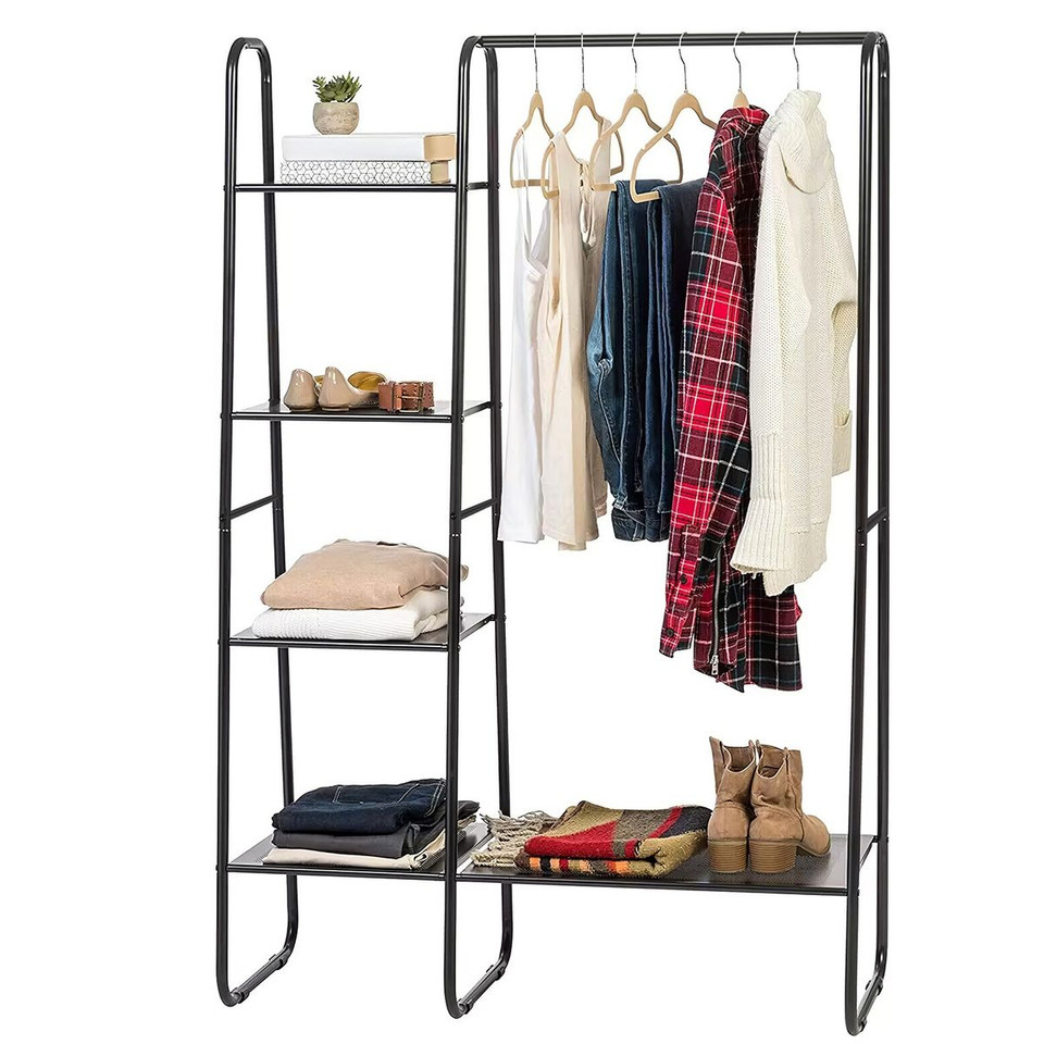 Metal Garment Rack with Hanging Rod and 5 Mesh Shelves product image