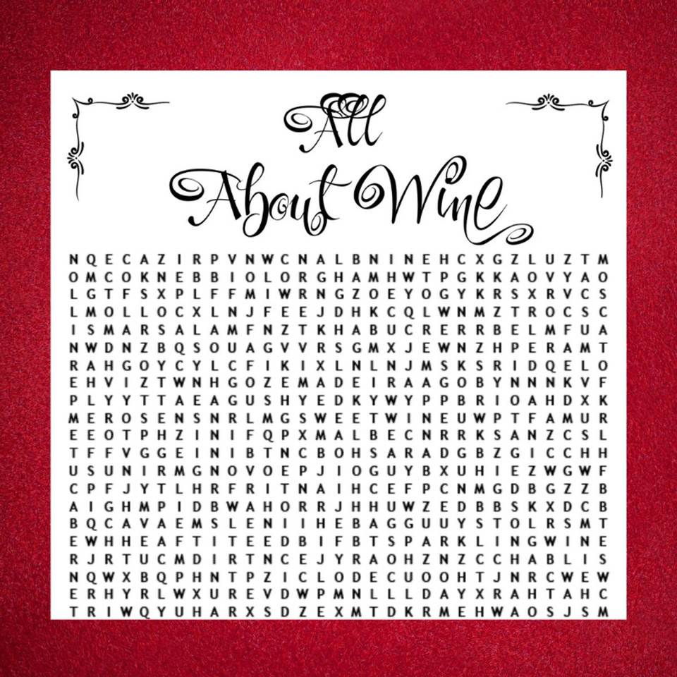 'All About Wine' Find a Word Print product image
