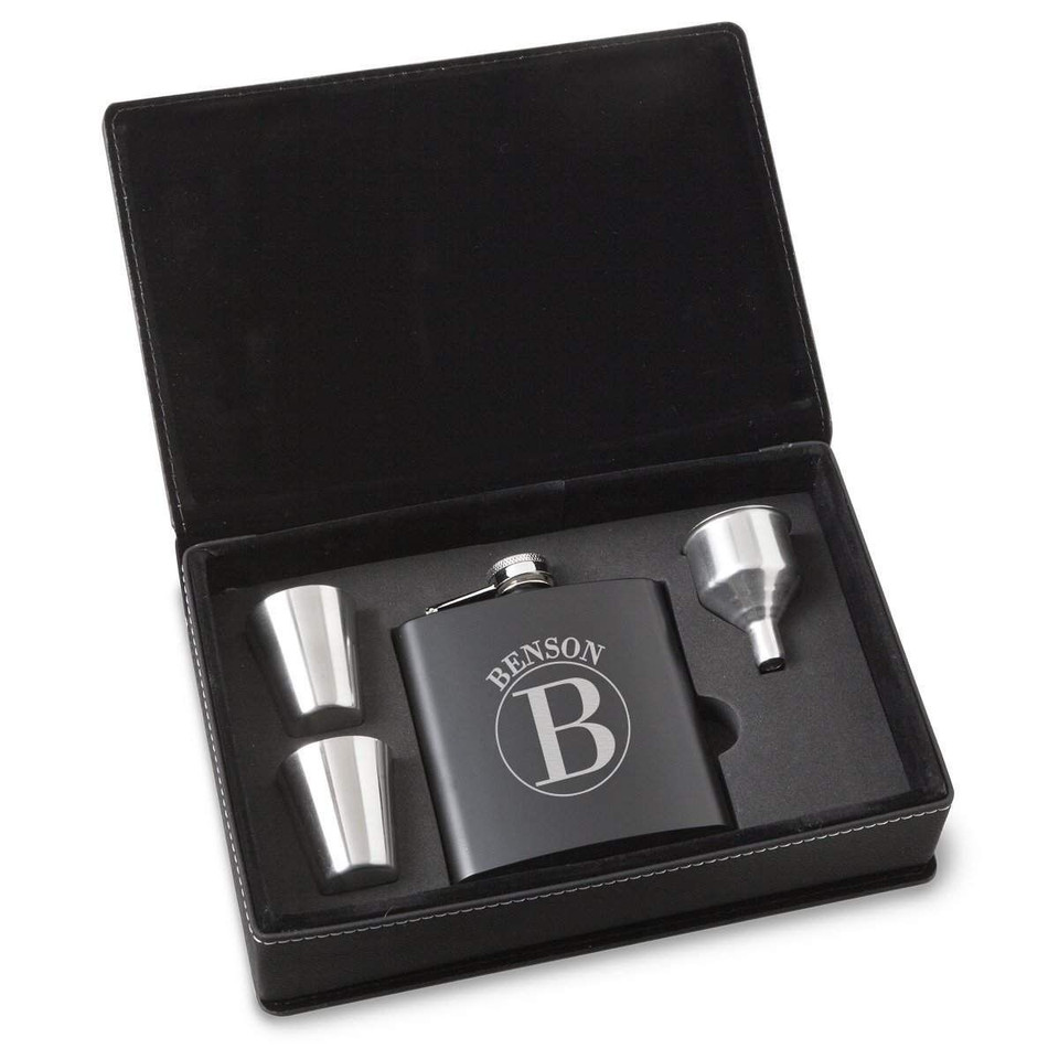 Personalized Black Stainless Steel Flask Set product image