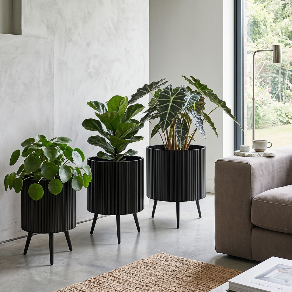 Fluted Metal Plant Pot with Stand (1- or 2-Pack) product image