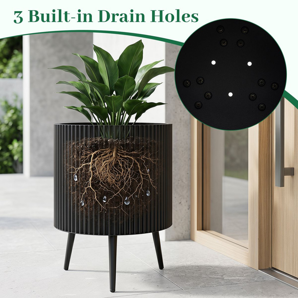 Fluted Metal Plant Pot with Stand (1- or 2-Pack) product image