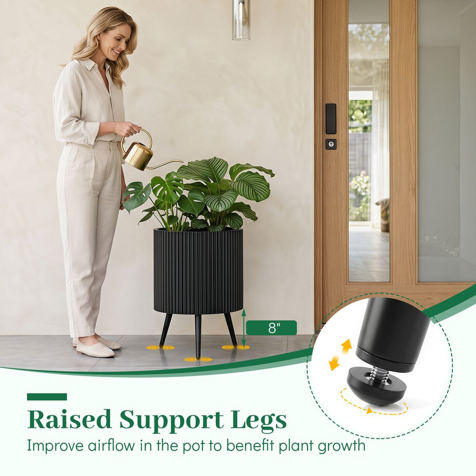 Fluted Metal Plant Pot with Stand (1- or 2-Pack) product image