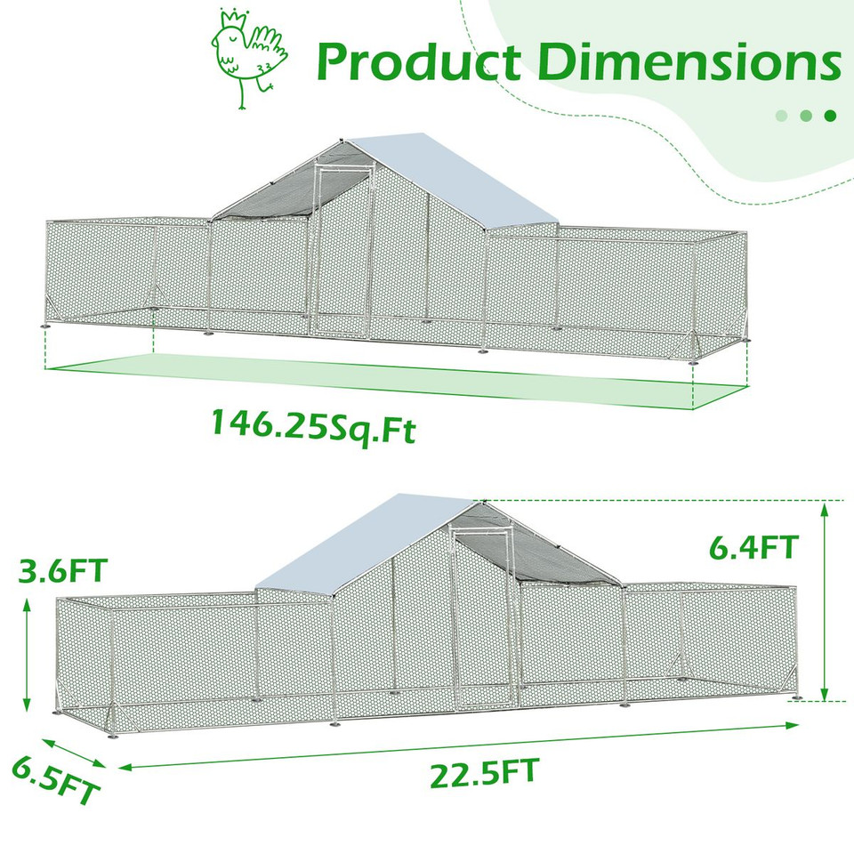 146 Sq.Ft Large Walk-in Chicken Coop Run product image