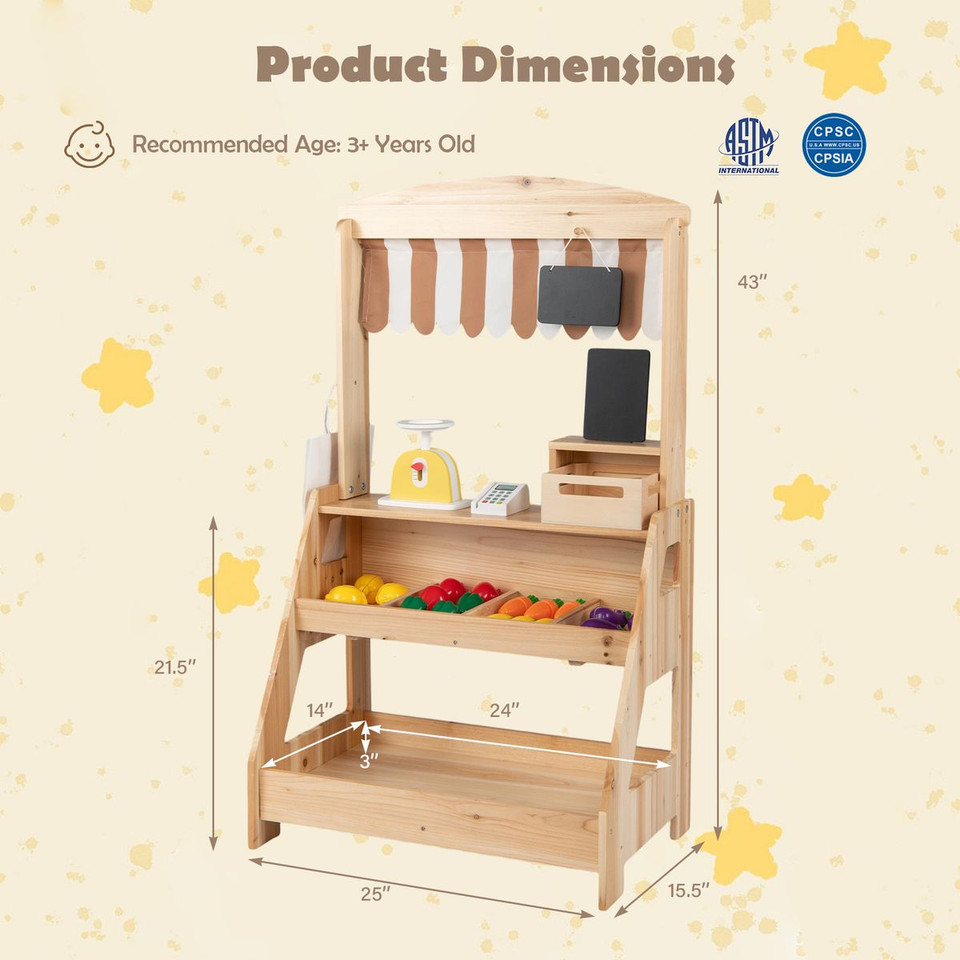 2-in-1 Wooden Play Kitchen & Market Stand product image