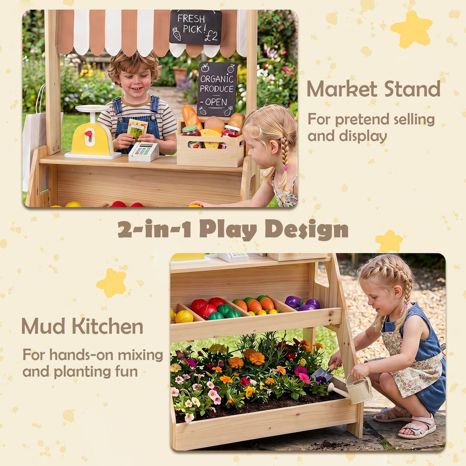 2-in-1 Wooden Play Kitchen & Market Stand product image