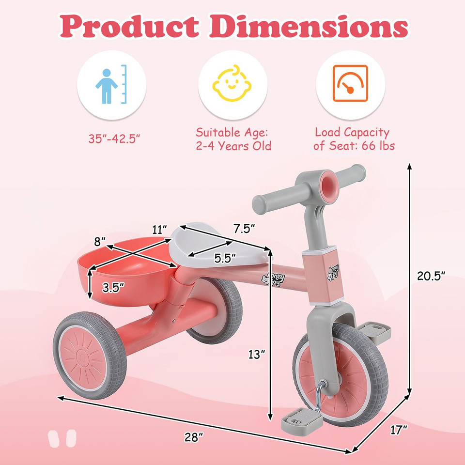 Honeyjoy 2-In-1 Kids' Auxiliary Tricycle product image