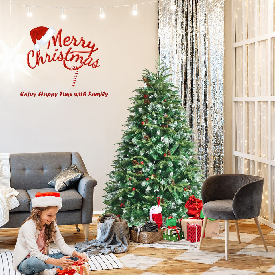 5ft Pre-Lit Snowy Hinged Christmas Tree with 11 Flash Modes and 250 LED Lights product image