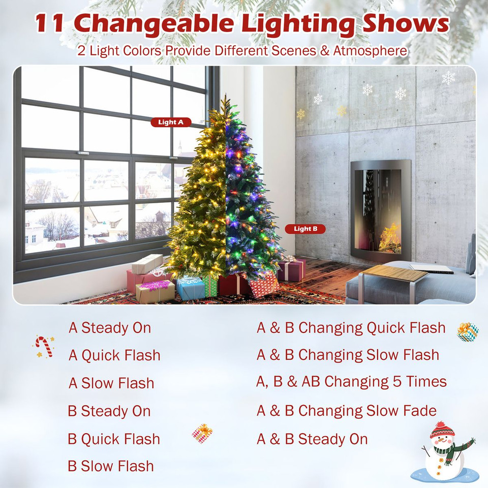 5ft Pre-Lit Snowy Hinged Christmas Tree with 11 Flash Modes and 250 LED Lights product image