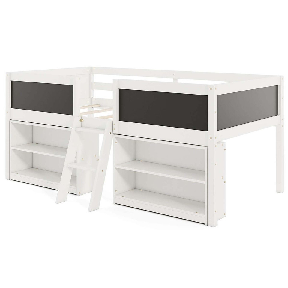 Twin Size Low Loft Bed with Ramp Ladder and Bookcases product image