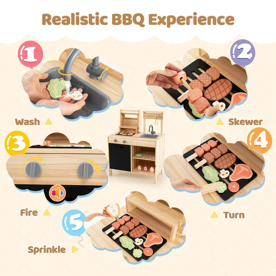 Wooden Barbecue Grill Playset with Play Food Grilling Tools & Accessories product image