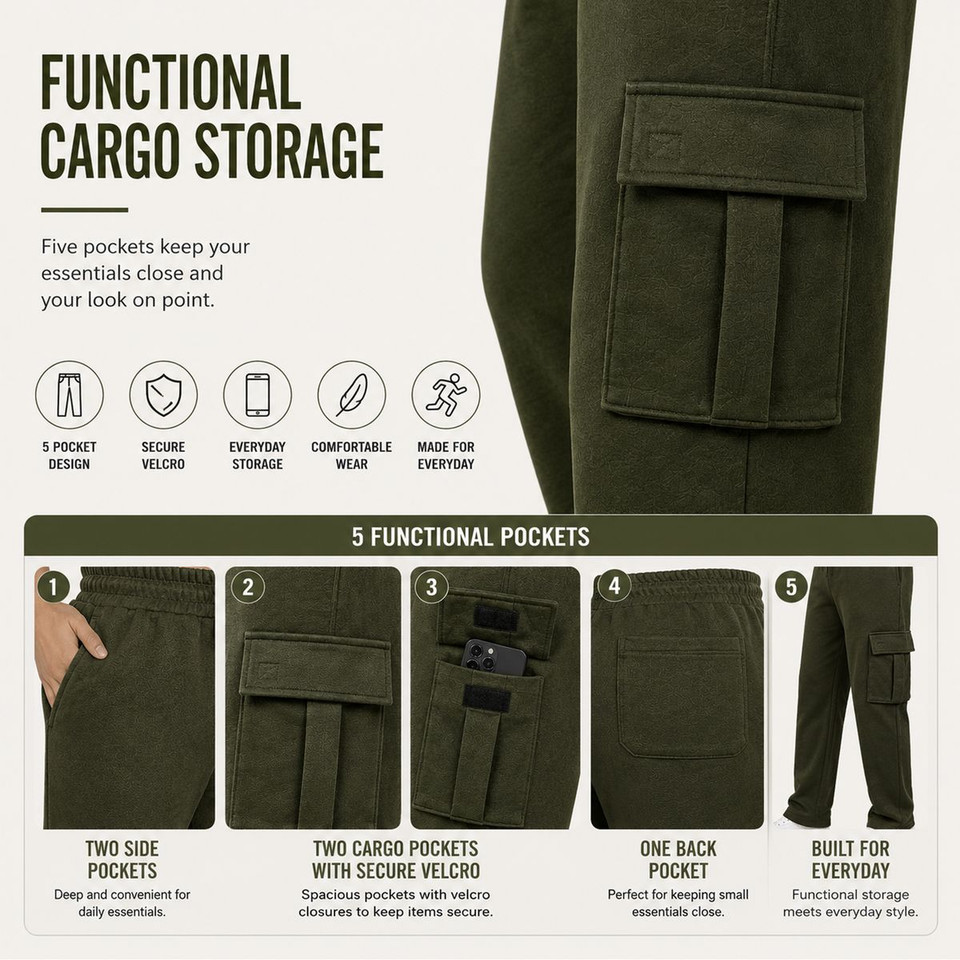 Women's Loose Fit Fleece Lined Cargo Joggers (3-Pack) product image