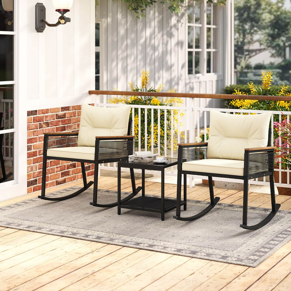 3-Piece Outdoor Rocking Bistro Set with 2-Tier Coffee Table product image