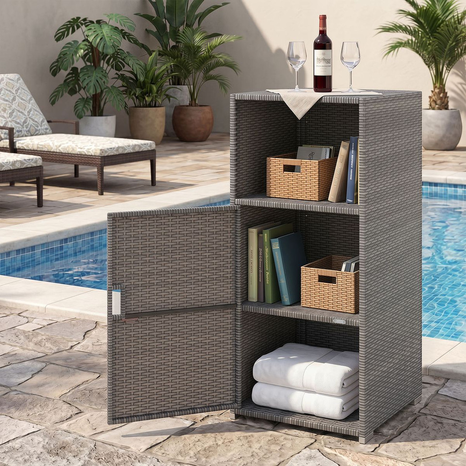 Outdoor PE Wicker Storage Cabinet product image