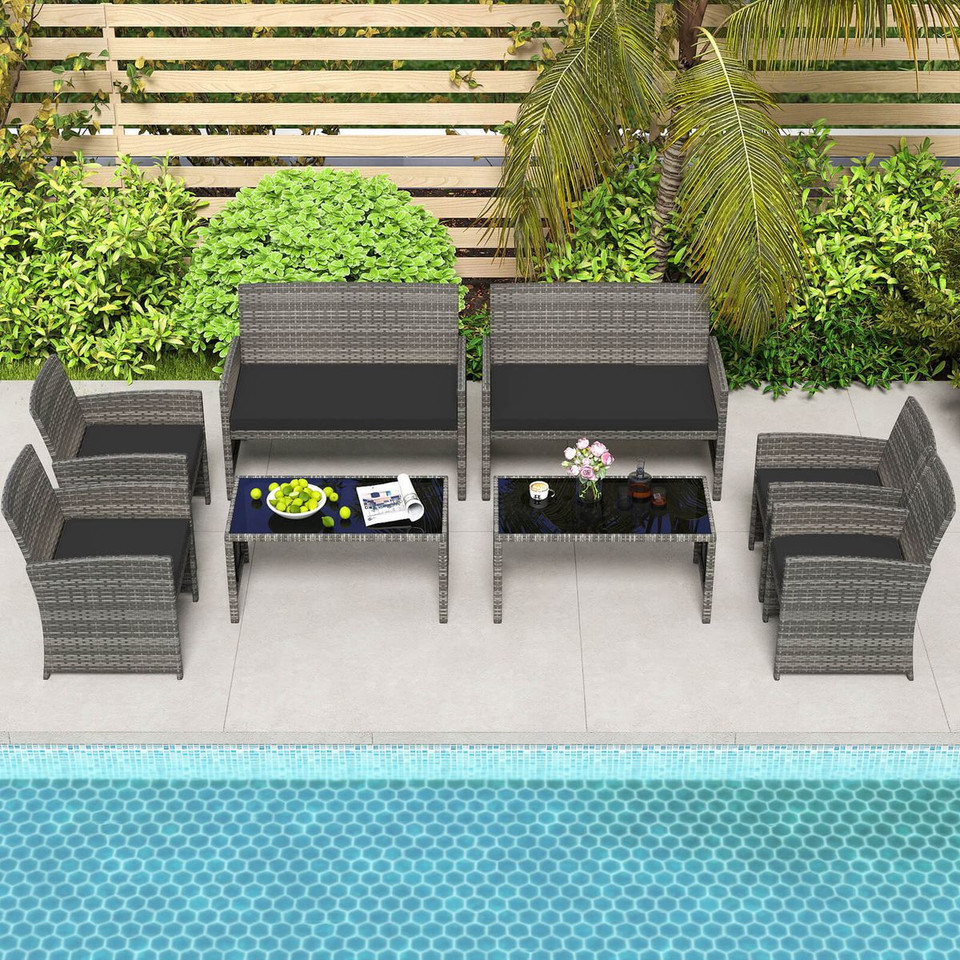 8-Piece Patio Conversation Set with Seat Cushions and Tempered Glass product image