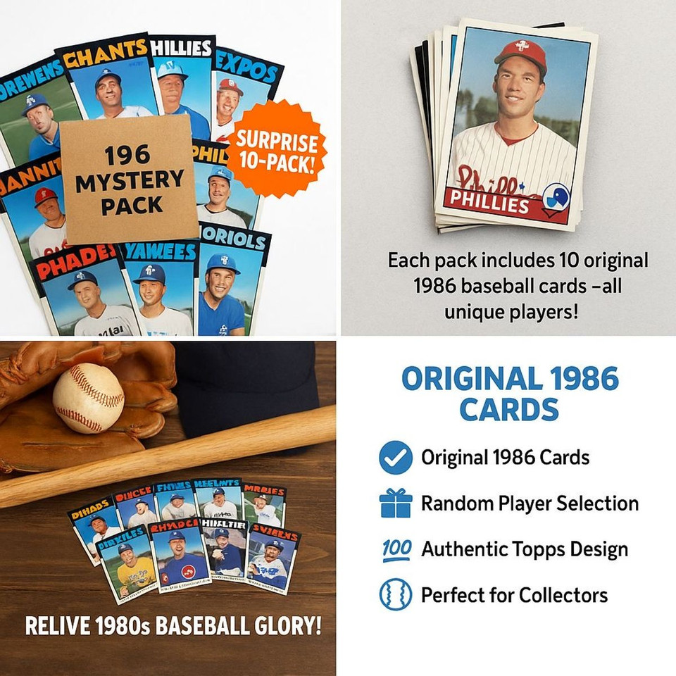 1986 Vintage Baseball Cards – Surprise 10 Pack (Original Topps Collection) product image