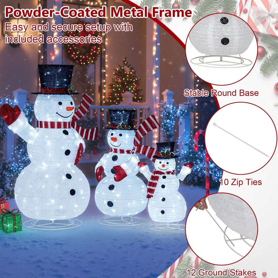 3-Piece Pre-Lit 3D Snowman Set with 270 LED Lights product image