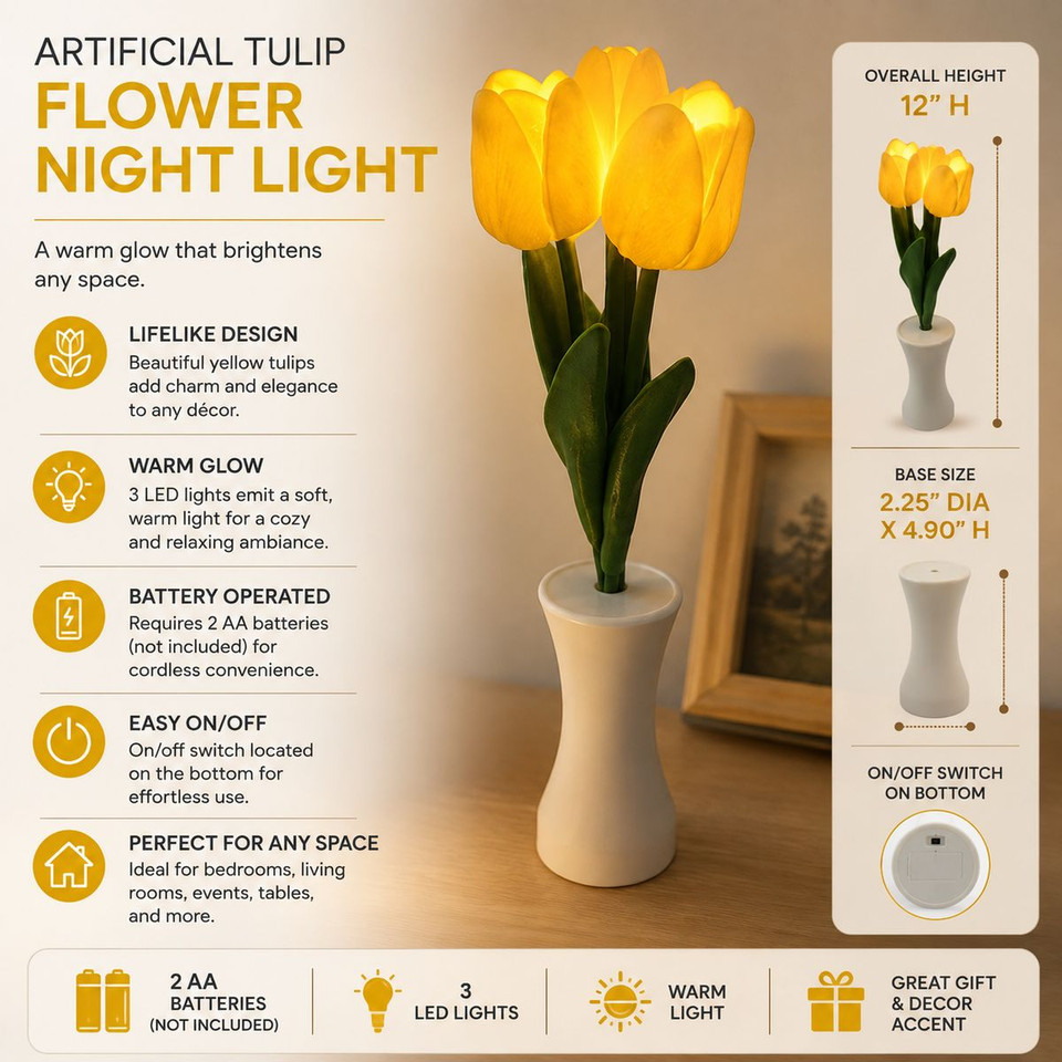 Battery Operated Artificial Tulip Bouquet Night Light product image