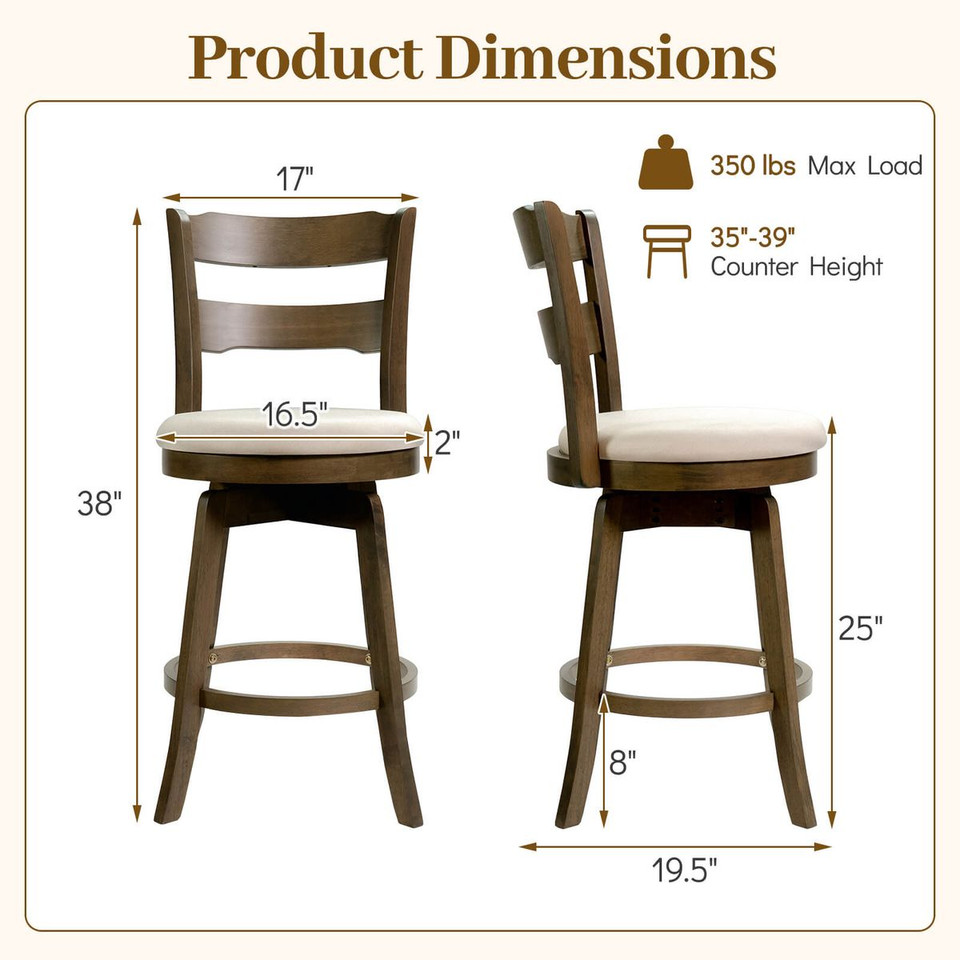 25” Swivel Counter Barstools with Curved Backrest (Set of 2) product image