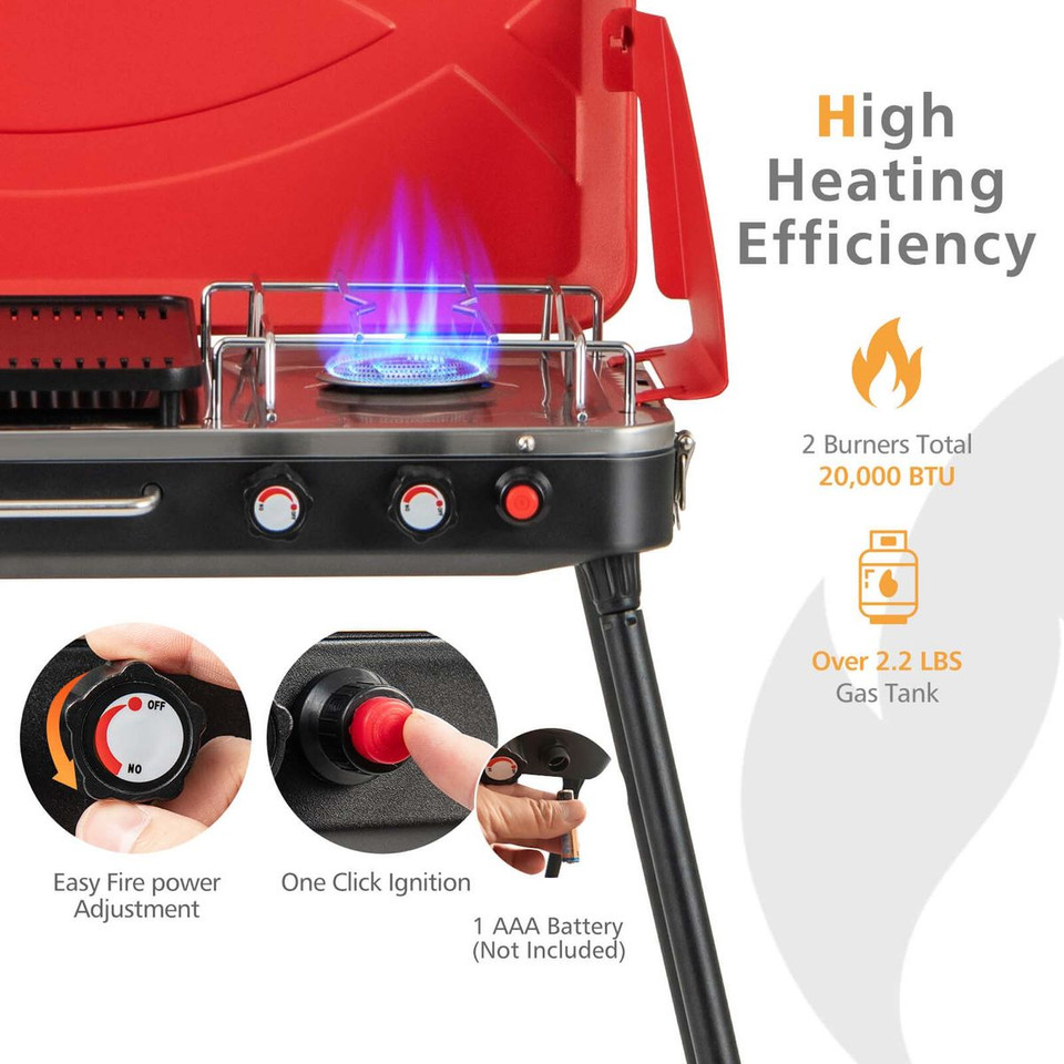 Goplus 2-in-1 Propane Grill 2 Burner Camping Gas Stove Portable with Remova product image