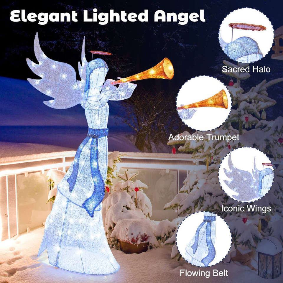 5FT Outdoor Pre-Lit Christmas Angel with Trumpet and LED Lights product image