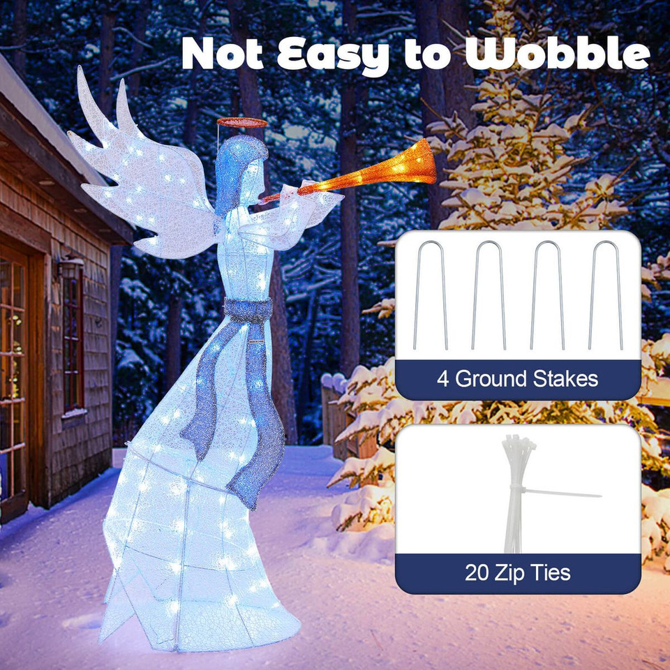 5FT Outdoor Pre-Lit Christmas Angel with Trumpet and LED Lights product image
