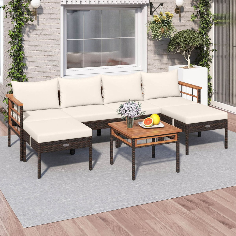 7-Piece Wicker Furniture Set with Coffee Table and Cushions product image