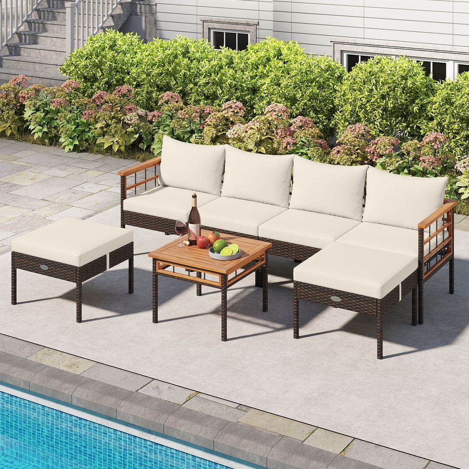 7-Piece Wicker Furniture Set with Coffee Table and Cushions product image