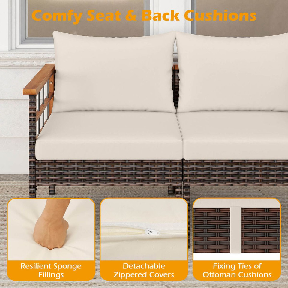 7-Piece Wicker Furniture Set with Coffee Table and Cushions product image