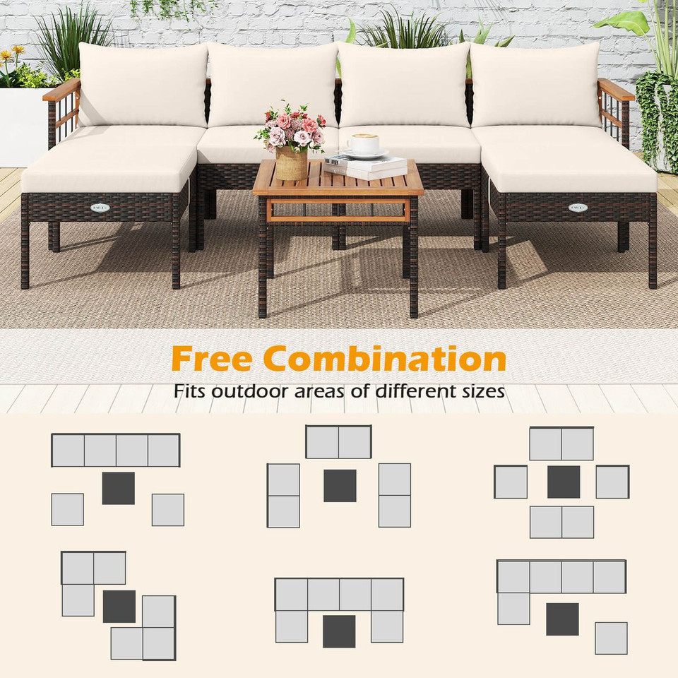 7-Piece Wicker Furniture Set with Coffee Table and Cushions product image