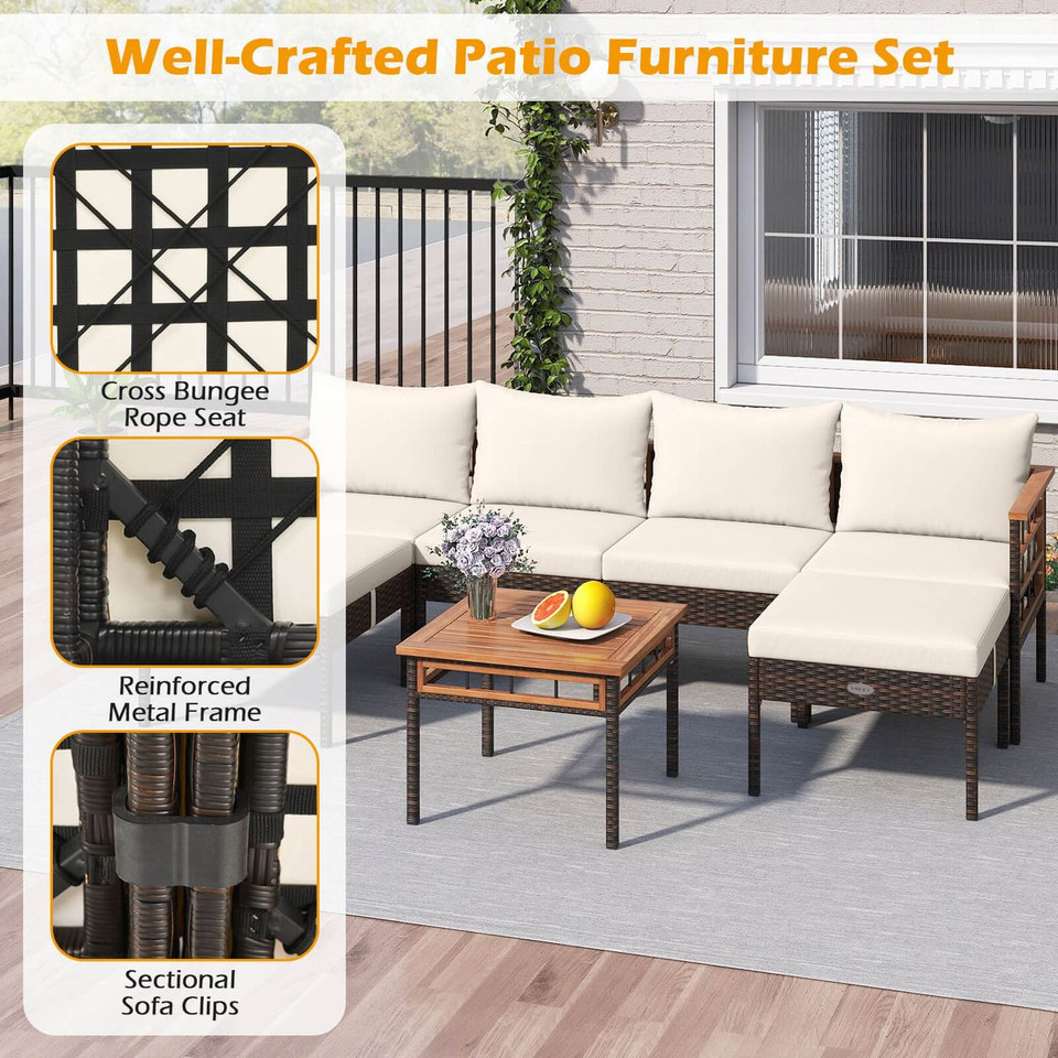7-Piece Wicker Furniture Set with Coffee Table and Cushions product image