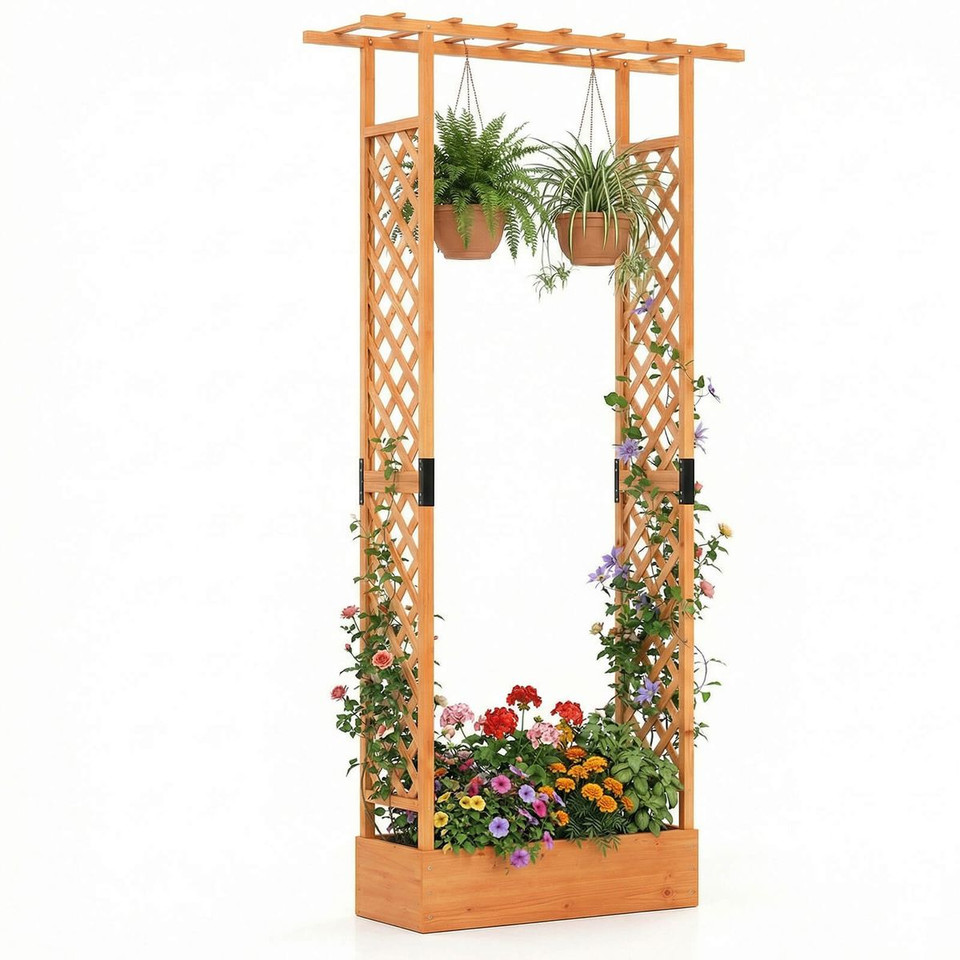 89” Wooden Raised Garden Bed with Trellis and Detachable Bottom Panels product image